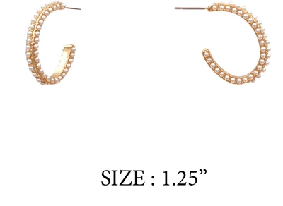 Gold with Small Pearl Details 1.25" Hoop Earring