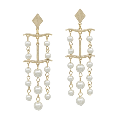 Pearl Triple Drop and Gold 2.25" Earring