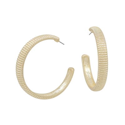 Gold Ribbed Textured 2" Hoop Earing
