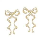 Gold Waved Ribbon Bow Stud 2" Earring