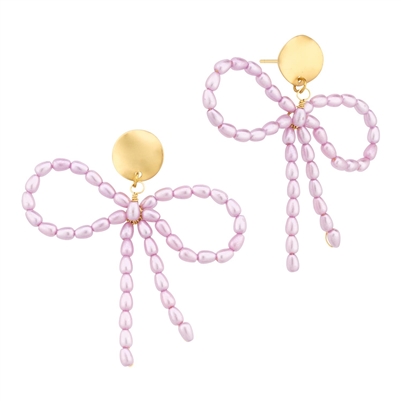 Lavender Pearl Beaded Bow Post 1" Earring