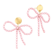 Pink Pearl Beaded Bow Post 1" Earring
