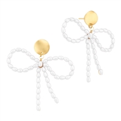 White Pearl Beaded Bow Post 1" Earring
