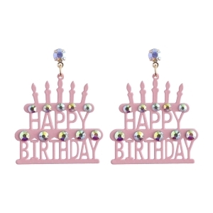 Pink Color Coated Metal Happy Birthday 2" Earring