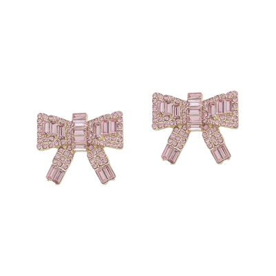 Pink Crystal Bow Stud .5" Earring