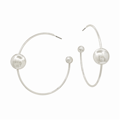 Silver Hoop with Silver Ball Accent 1" Earring