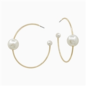 Gold Hoop with Pearl Ball Accent 1" Earring