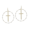 Pearl Beaded and Gold Hoop with Gold Cross 2" Earring
