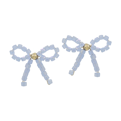 Light Blue Squared Crystal Bow Stud Earring