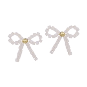 Pink Squared Crystal Bow Stud Earring