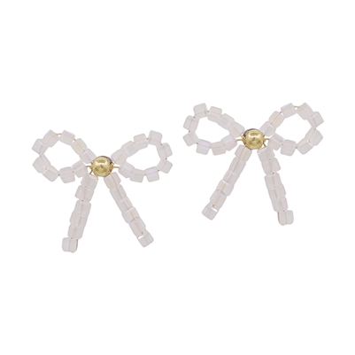 Pink Squared Crystal Bow Stud Earring