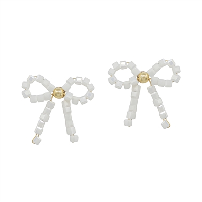 White Squared Crystal Bow Stud Earring