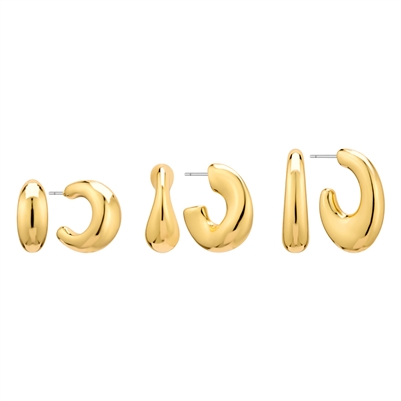 Set of 3 Shiny Gold .5", .75", and 1" Huggie Hoop Earring