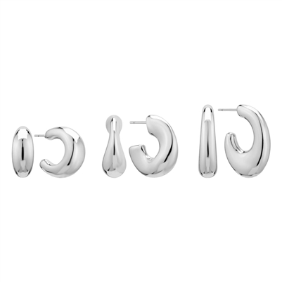 Set of 3 Shiny Silver .5", .75", and 1" Huggie Hoop Earring
