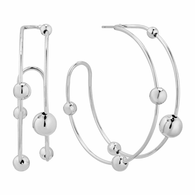 Silver Wired CCB Beaded 2" Hoop Earring
