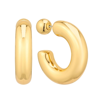 Gold Thick Hoop Stud 1.25" Earring