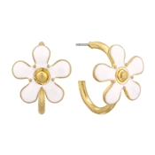 Gold Hoop with White Epoxy Flower .75" Earring