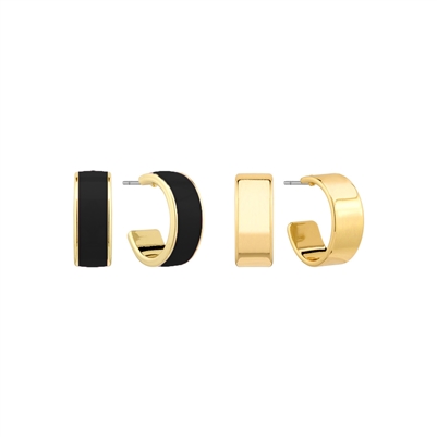 Set of 2 Gold and Black Epoxy .5" Hoop Earrings