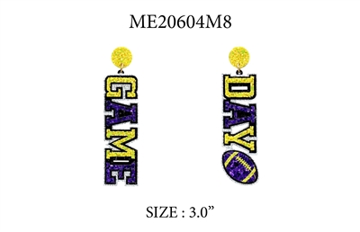 Purple and Yellow "Gameday" Glitter 2" Earring