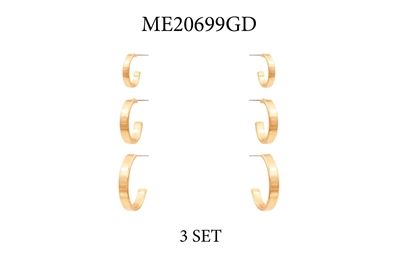 Set of 3 Gold Huggie Hoop .5", .75", 1" Earrings