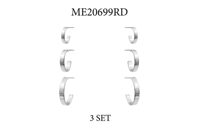 Set of 3 Silver Huggie Hoop .5", .75", 1" Earrings