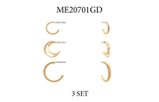 Set of 3 Textured Gold Hoop .5", .75", 1" Earrings