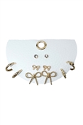 Gold Huggie Hoops and Bows Set of 5 on Leather Card Earrings