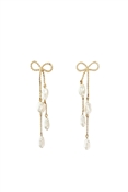 Gold Bow with Freshwater Pearls Drop 2" Earring