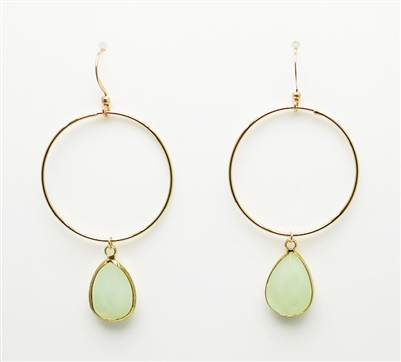 Gold Hoop Earring with Mint Semi Precious Stone