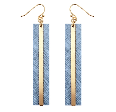 Blue Leather and Gold Bar Earring 2"