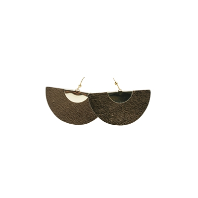 Gold Leather Half Moon Earring with Gold Accent
