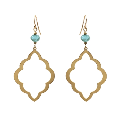 Gold Filigree with Mint Crystal Drop 2" Earring