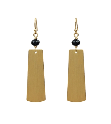Matte Gold 2" Rectangle Earring with Black Crystal Accent