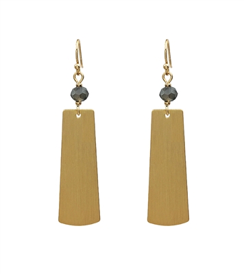 Matte Gold 2" Rectangle Earring with Grey Crystal Accent