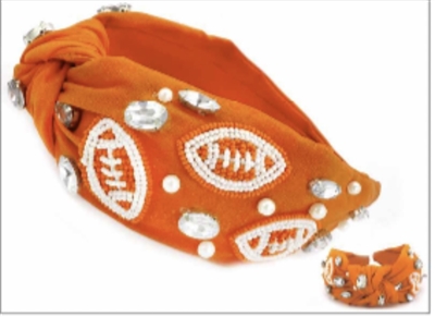 Orange and White Seed Bead Football Gameday Headband, Very Popular!