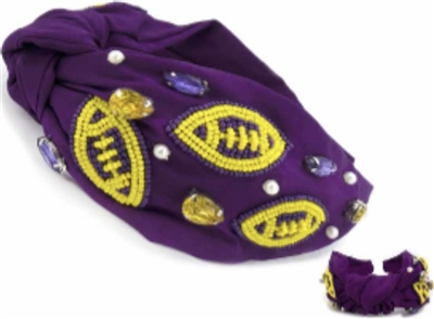 Purple and Yellow Seed Bead Football Gameday Headband, Very Popular!
