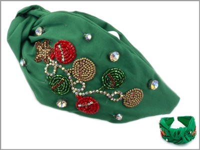 Red, Gold, and Green Seed Bead Ornament Christmas Headband