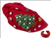 Green Seed Bead Christmas Tree on Red Fabric  Headband