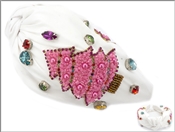 Pink Seed Bead Christmas Tree on White Fabric  Headband