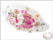 White Headband with Pink Seed Bead and Sequin Butterflies