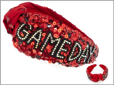 Red Sequin Headband with Black Outline Rhinestone Game Day