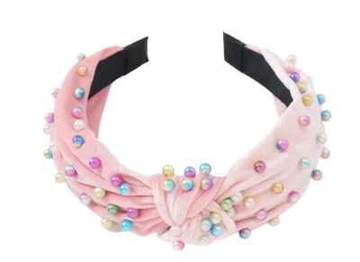 Pink Felt with Pastel Pearls Headband, Very Popular!