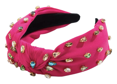 Hot Pink Fabric with Multi Rhinestone Headband, Very Popular!