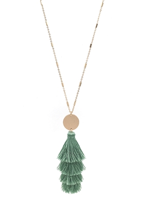 Gold 34" Necklace with Mint Layered Fabric Tassel with Gold Accent
