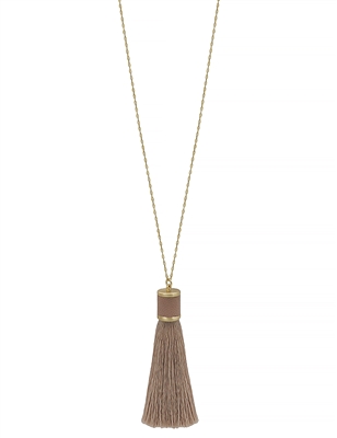 Pink Leather with Fabric Tassel 34" Necklace