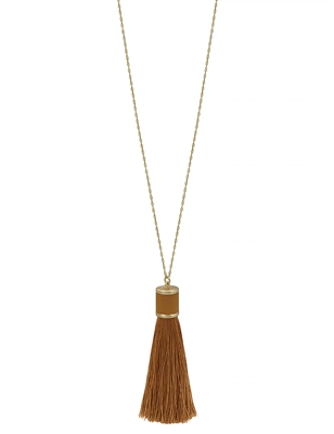 Mustard Leather with Fabric Tassel 34" Necklace
