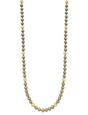 Grey Wood and Gold Beaded 34" Necklace, Great for Layering