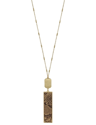 Gold Rectangle and Brown Snake Print 34" Necklace