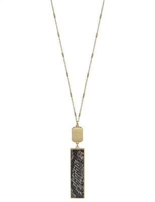 Gold Rectangle and Grey Snake Print 34" Necklace