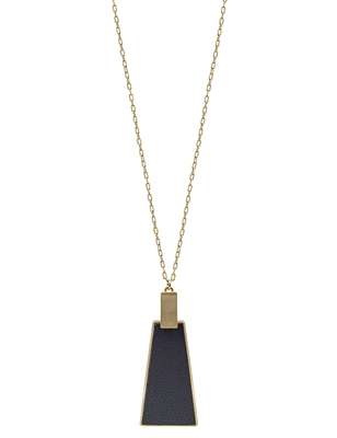 Black Leather and Gold Triangle 34" Necklace